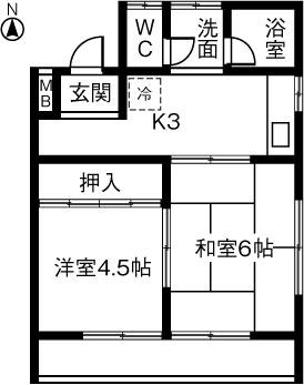 ハイツいいだ(2K/1階)の間取り写真