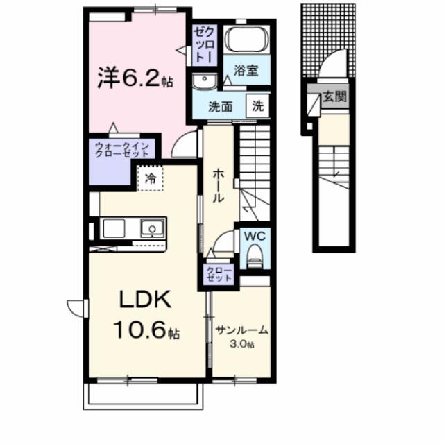 ひまわり荘(1LDK/2階)の間取り写真