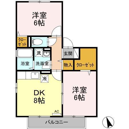 パインテール(2DK/2階)の間取り写真