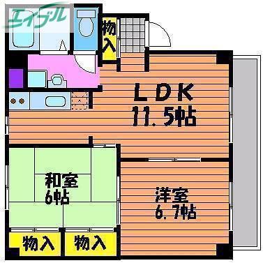 グランデュール高柳 A棟(2LDK/1階)の間取り写真