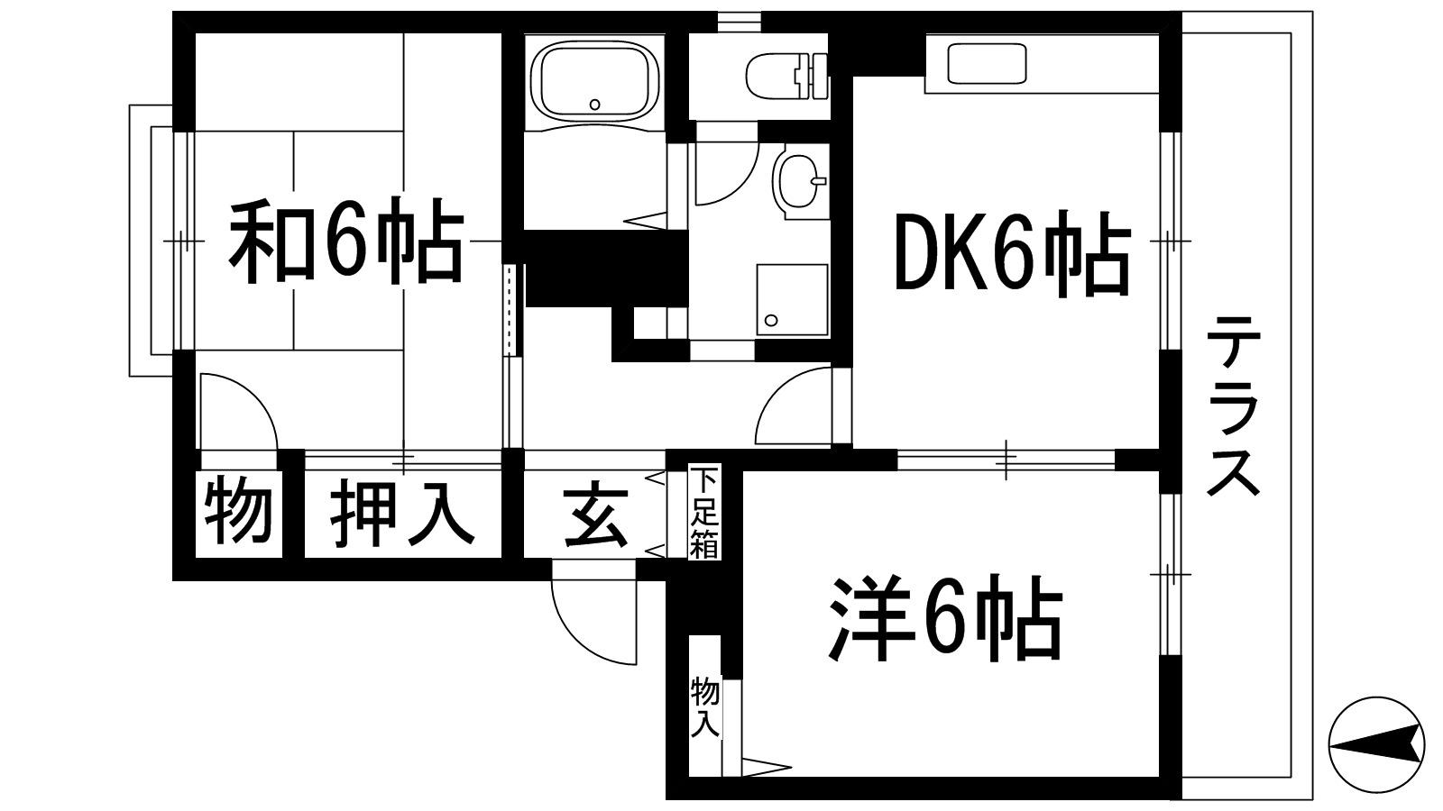 ラークヒルズ 弐番館(2DK/1階)の間取り写真