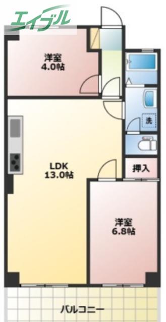 パークヒルズ奥田(2LDK/2階)の間取り写真