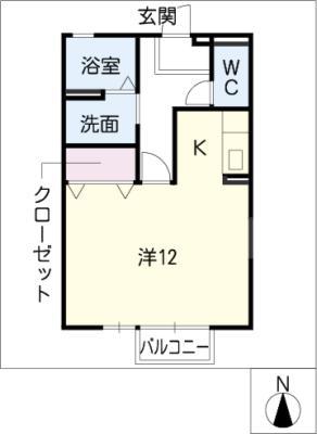 ベルヒルズ桜ヶ丘B棟(ワンルーム/2階)の間取り写真