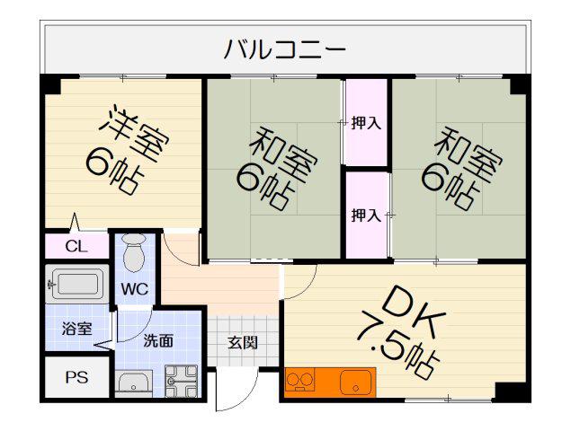 サントピア綾園(3DK/4階)の間取り写真
