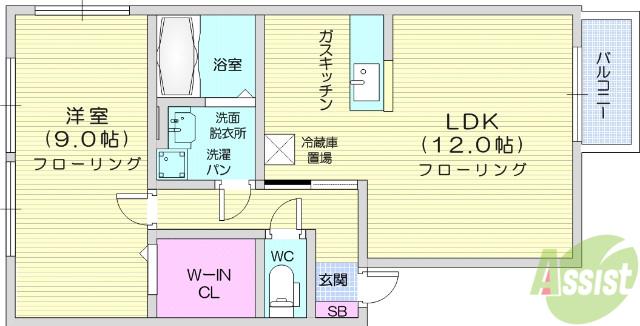 シャン北中C棟(1LDK/2階)の間取り写真