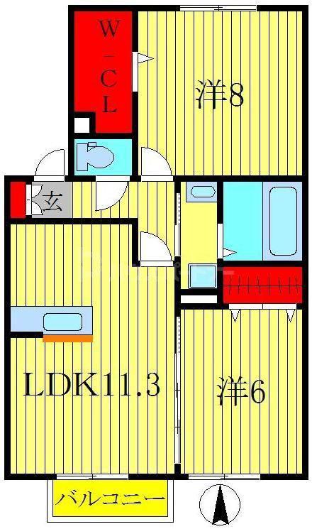 アンベリール(2LDK/2階)の間取り写真