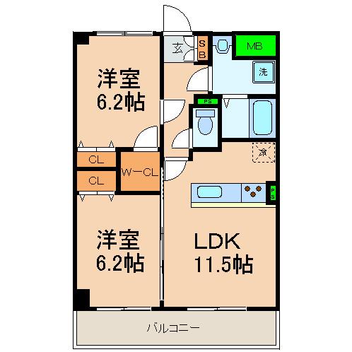 ウィステリア(2LDK/4階)の間取り写真