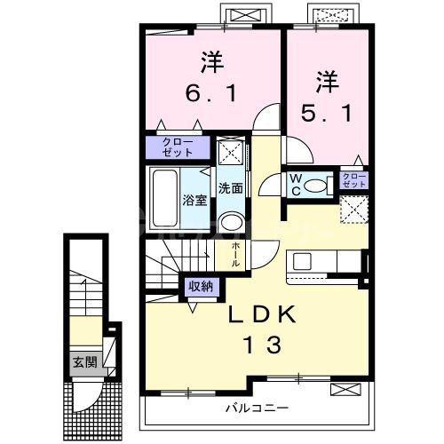 イーストIII(2LDK/2階)の間取り写真