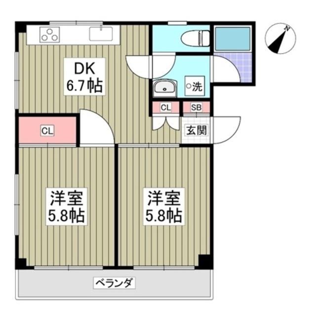 セブンスターハイツ(2DK/1階)の間取り写真