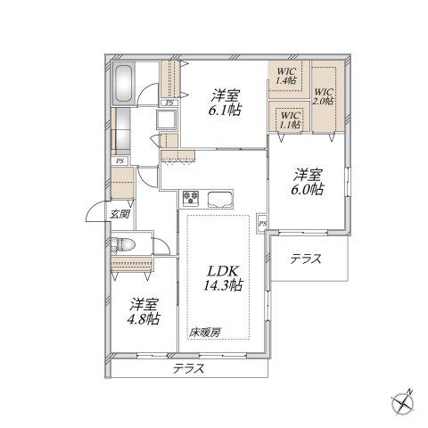 桜上水1丁目メゾン(3LDK/1階)の間取り写真