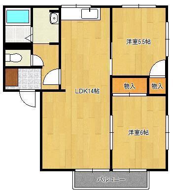 アーバン十字路B棟(2LDK/2階)の間取り写真