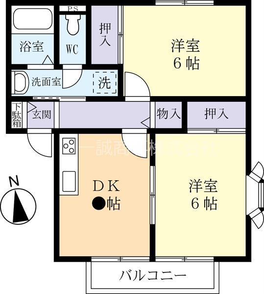 アークビレッジ C棟(2DK/2階)の間取り写真