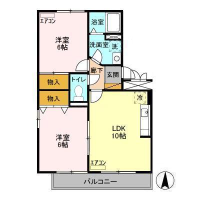 サンパティークA(2LDK/1階)の間取り写真