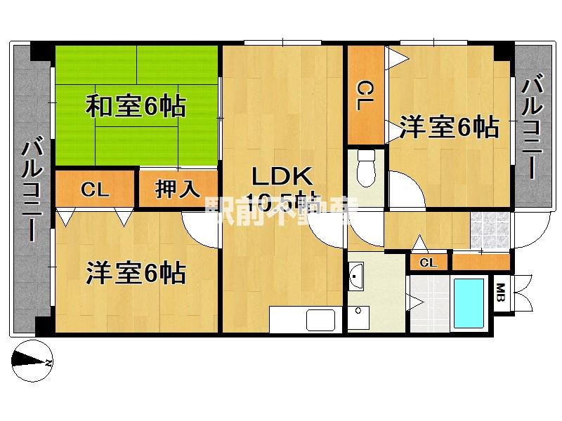 シンフォニィ西新(3LDK/2階)の間取り写真