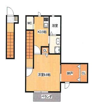 COCO RIZE A棟 (1K/2階)の間取り写真
