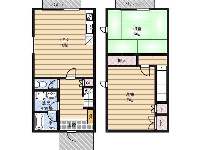 パルウェルB棟(2LDK/1階)の間取り写真