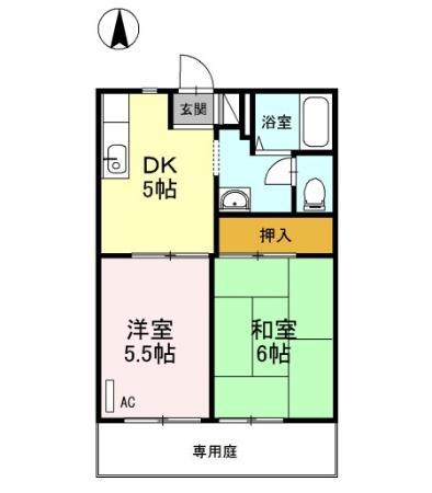 リッツハウス古川(2DK/1階)の間取り写真