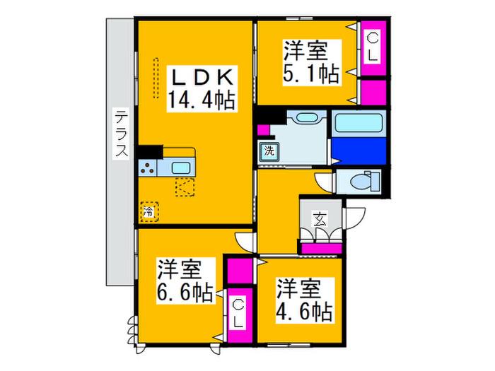 D-ROOM南住吉 マリキータ(3LDK/1階)の間取り写真