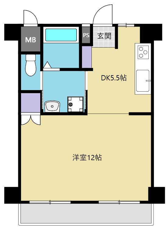 大志マンション五橋(1DK/2階)の間取り写真