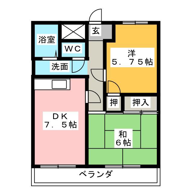 ハイネス173(2DK/2階)の間取り写真