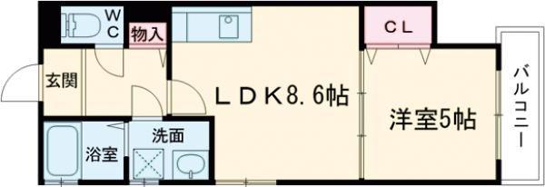 クリエオーレ上野口II(1LDK/2階)の間取り写真