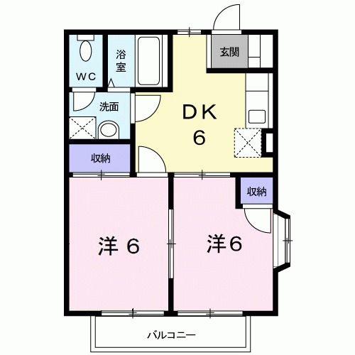 ハッピーシャトウII(2DK/2階)の間取り写真