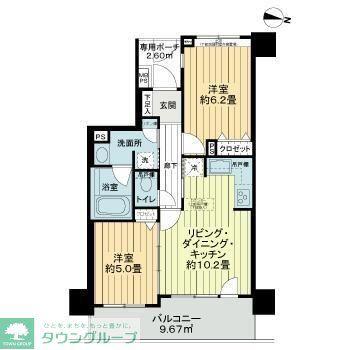 ライオンズシティ湘南台(2LDK/9階)の間取り写真