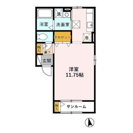 アルトリッシュ(ワンルーム/1階)の間取り写真