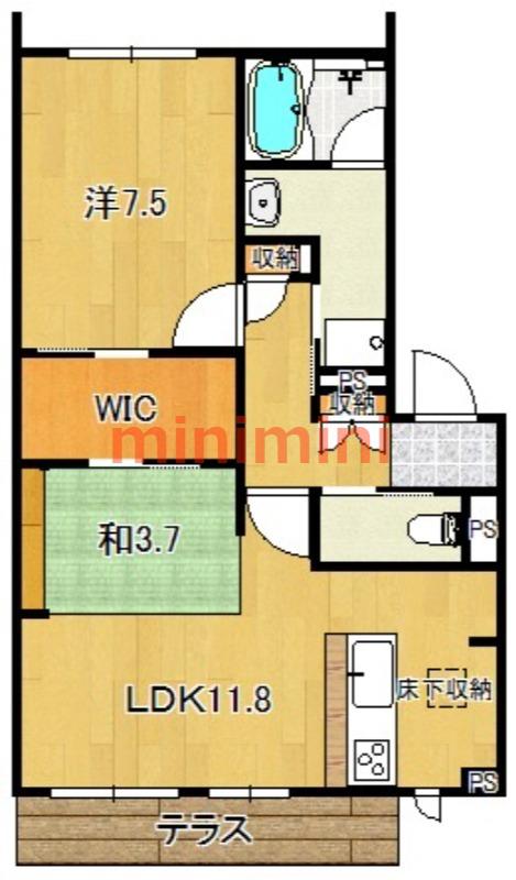ヴィラソレーユ古曽部町B棟(2LDK/2階)の間取り写真