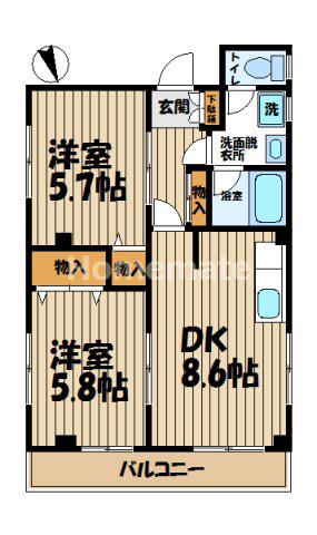 パープルタウン(2DK/2階)の間取り写真