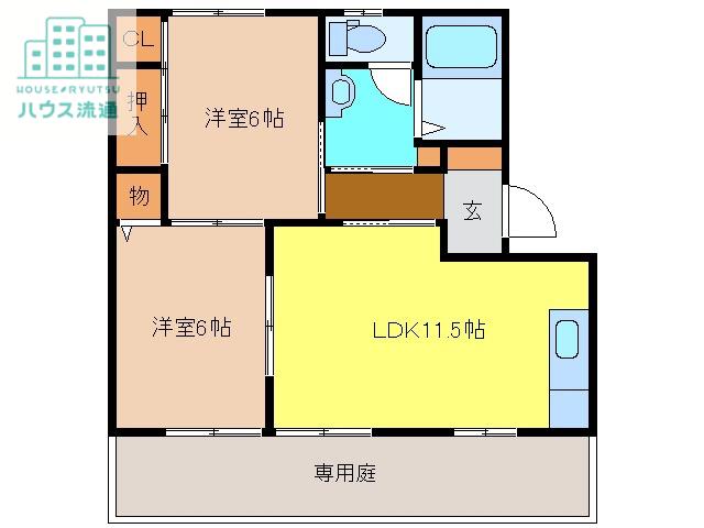 Kアントレ C棟(2LDK/1階)の間取り写真