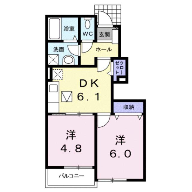 ハイドランジア 2番館(2DK/1階)の間取り写真