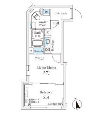 フィーカ代々木上原(2K/4階)の間取り写真
