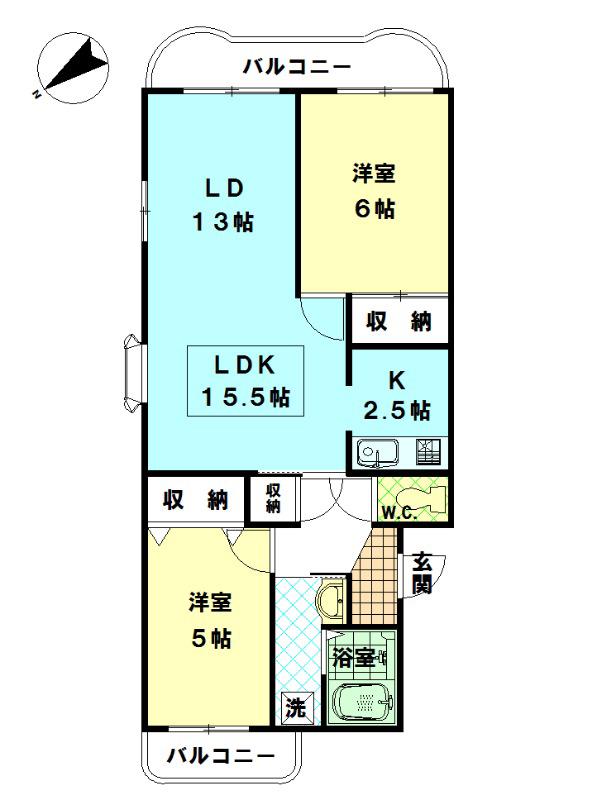 ピアジェ参番館(2LDK/4階)の間取り写真