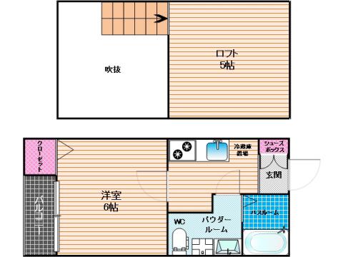 BELL AVENUE 高宮(1K/1階)の間取り写真