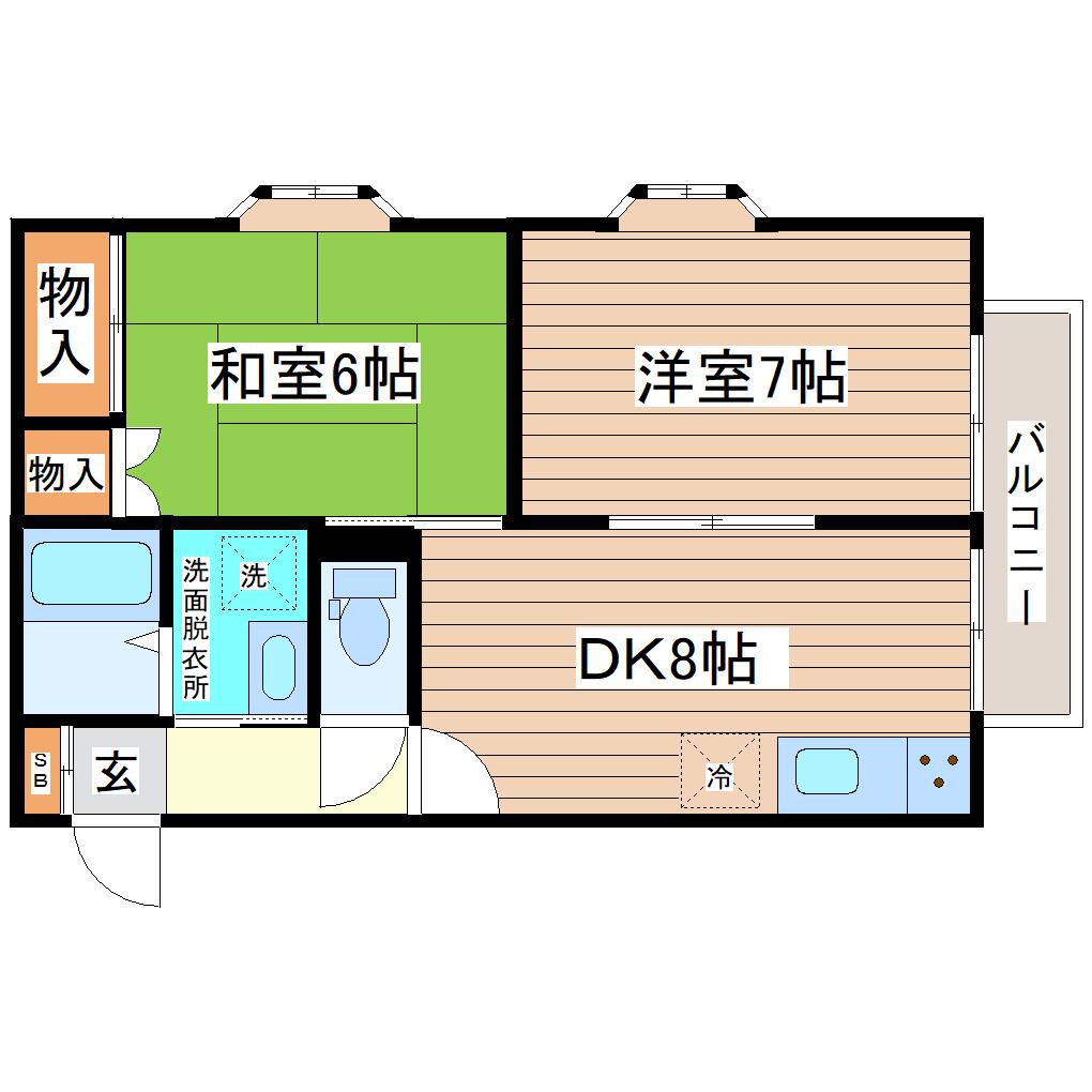 ローレンスパークA(2DK/2階)の間取り写真