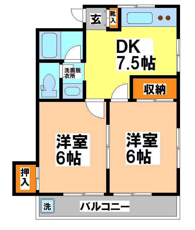 増田コーポIII号棟(2DK/2階)の間取り写真