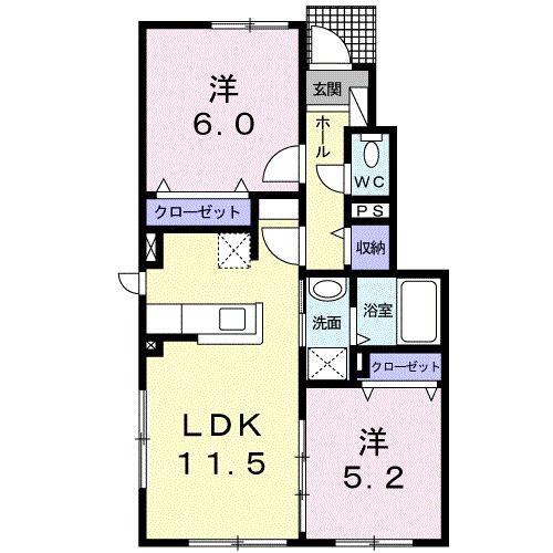 パンルージュI(2LDK/1階)の間取り写真