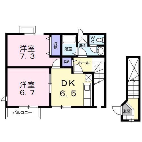 フトゥールム I(2DK/2階)の間取り写真