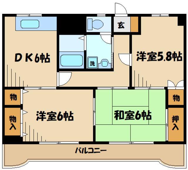 シャトル上杉(3DK/5階)の間取り写真