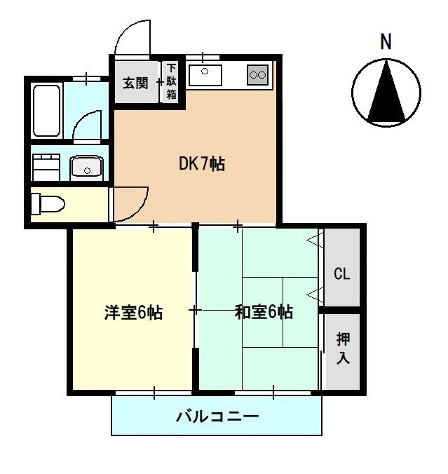 サザンヒルズ小松(2DK/2階)の間取り写真