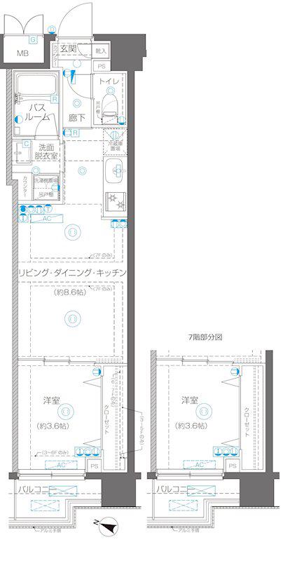 AELL横浜吉野町(1LDK/5階)の間取り写真