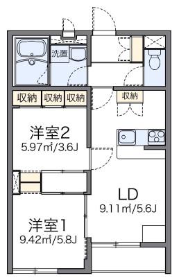 レオパレス大楽寺(2DK/2階)の間取り写真