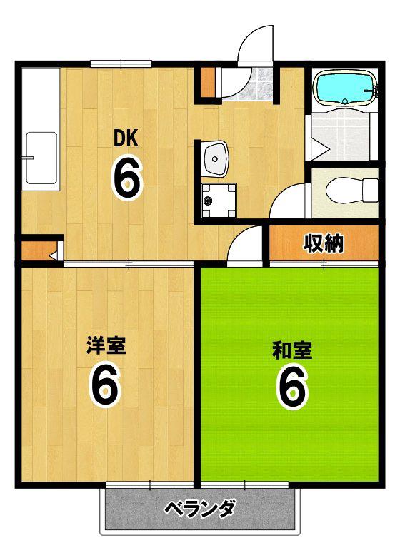 ラフィネ北白川 B棟(2DK/1階)の間取り写真