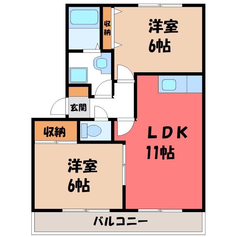 フォンティーヌA(2LDK/1階)の間取り写真