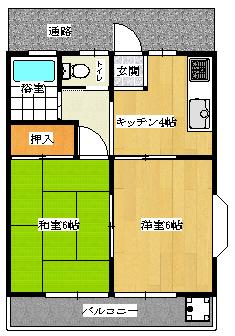 プリメーラ八幡原 B棟202(2DK/2階)の間取り写真