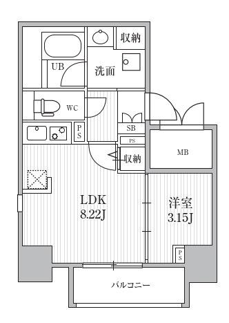 シーズンフラッツ靭本町(1LDK/3階)の間取り写真
