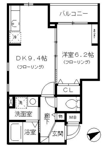 グリーニエ西新宿(1DK/2階)の間取り写真