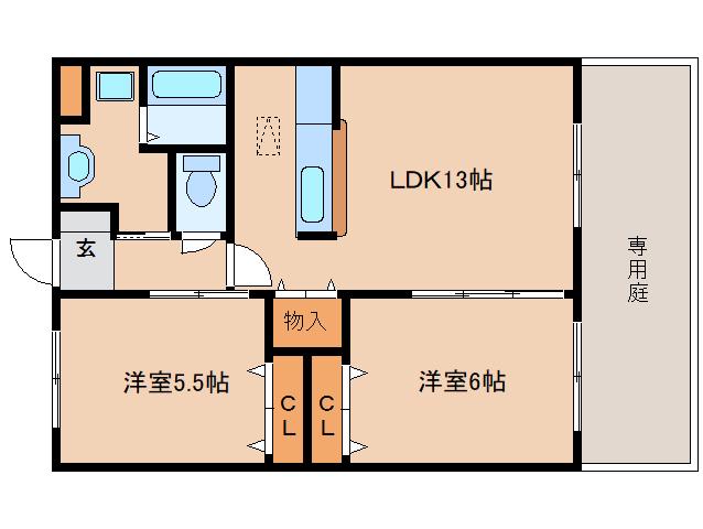 ヒルビレッジ(2LDK/1階)の間取り写真