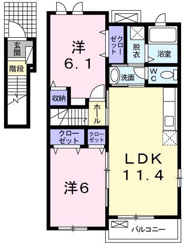 サン・ヒルズ(2LDK/2階)の間取り写真